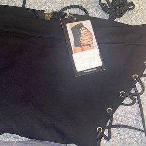 Dolls Kill Black Mini Skirt with Lace-Up Detail
